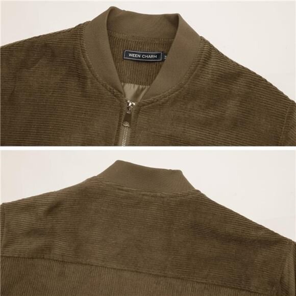 Men's Corduroy Bomber Jacket Lightweight Varsity Windbreaker Jackets - Picture 5 of 8